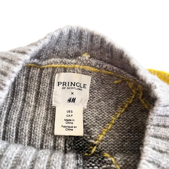 Pringle of Scotland x H&M Gray Ribbed Knit Argyle Crewneck Sweater Size Small - Picture 8 of 12